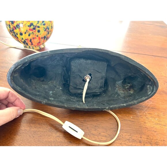 Antique Art NOVEAU Deco Lamp End of Day Glass Shade & Black Iron Base TESTED - Picture 6 of 10